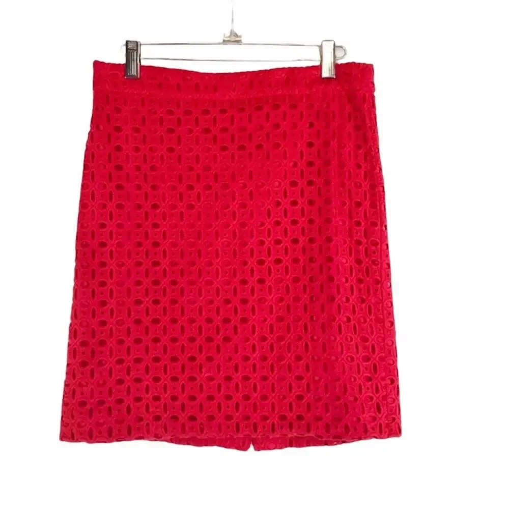 J. Crew Chili Red No. 2 Pencil Skirt Knee Length Ultra Eyelet Cut